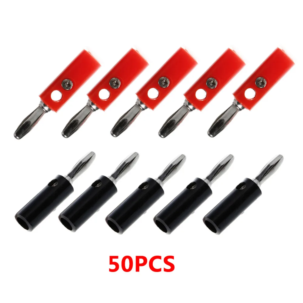 

50Pcs/set 4mm Banana Plug Connector Jack Screw-type Banana Head Black+Red