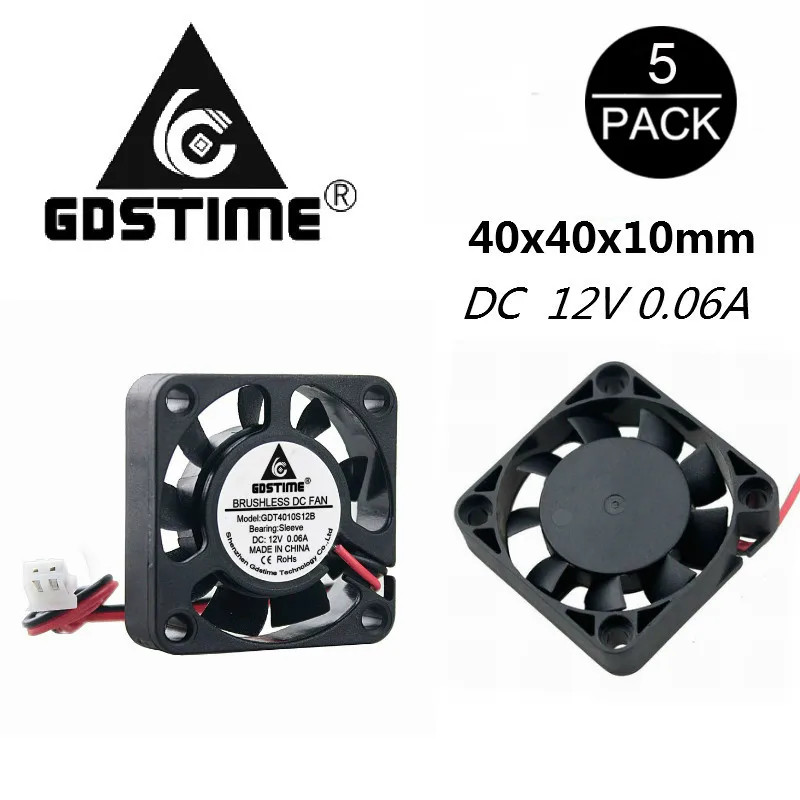 Маленький кулер Gdstime 5 шт. 2 Pin 0 12V 4 см 40x40x10 мм DC Бесщеточный вентилятор охлаждения 40