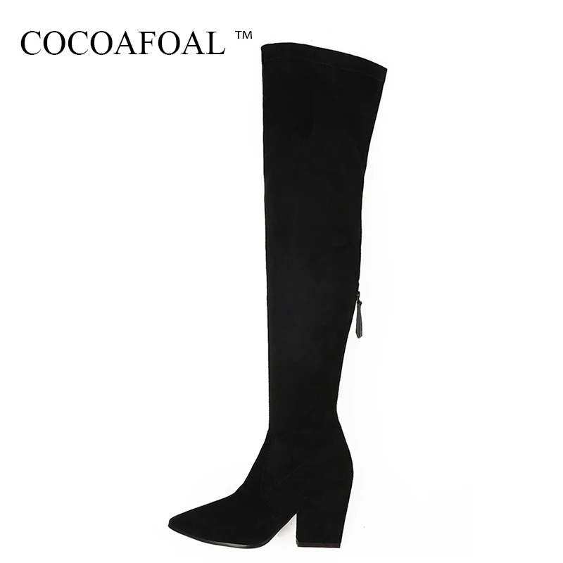 

COCOAFOAL Women's Black Genuine Leather Thigh High Boots Fashion Woman High Heeled Shoes Winter Sheepskin Over The Knee Boots