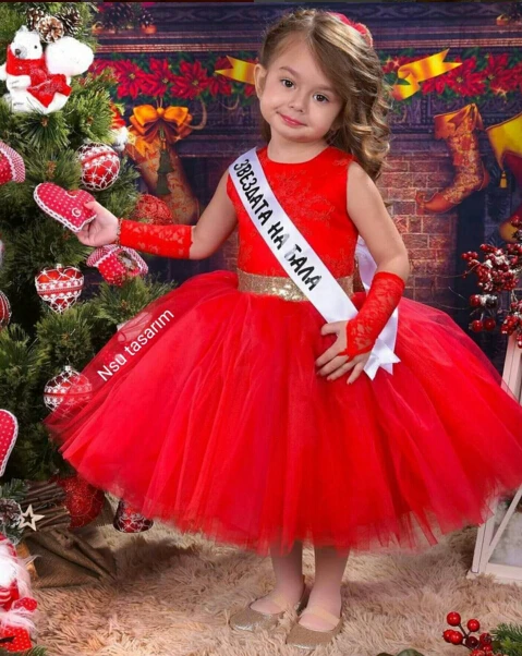 1 An Robe D Anniversaire Rouge Plissee Longue Fleur Fille Robes Elegante Princesse Puffy Robes De Bal Juniors Robes De Fete Aliexpress