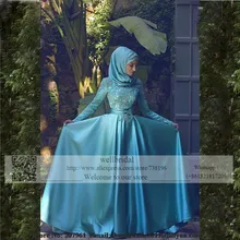 Taffeta 2016 Long Sleeve Muslim lace appliques Robe de Mariage Hijab Dubai Saudi Arabia Event Gown Women Prom dress