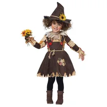 Маскарадный костюм чучела из тыквы волшебника Изумрудного города для девочек; Детские карнавальные вечерние костюмы на Хэллоуин