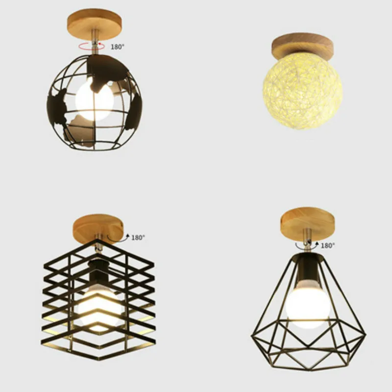 

Ceiling Lights Rotatable Iron LED Ceiling Lamp E27 Surface Mounted Wood Hand-knitted For Corridor Bed Room Lighting Fixture
