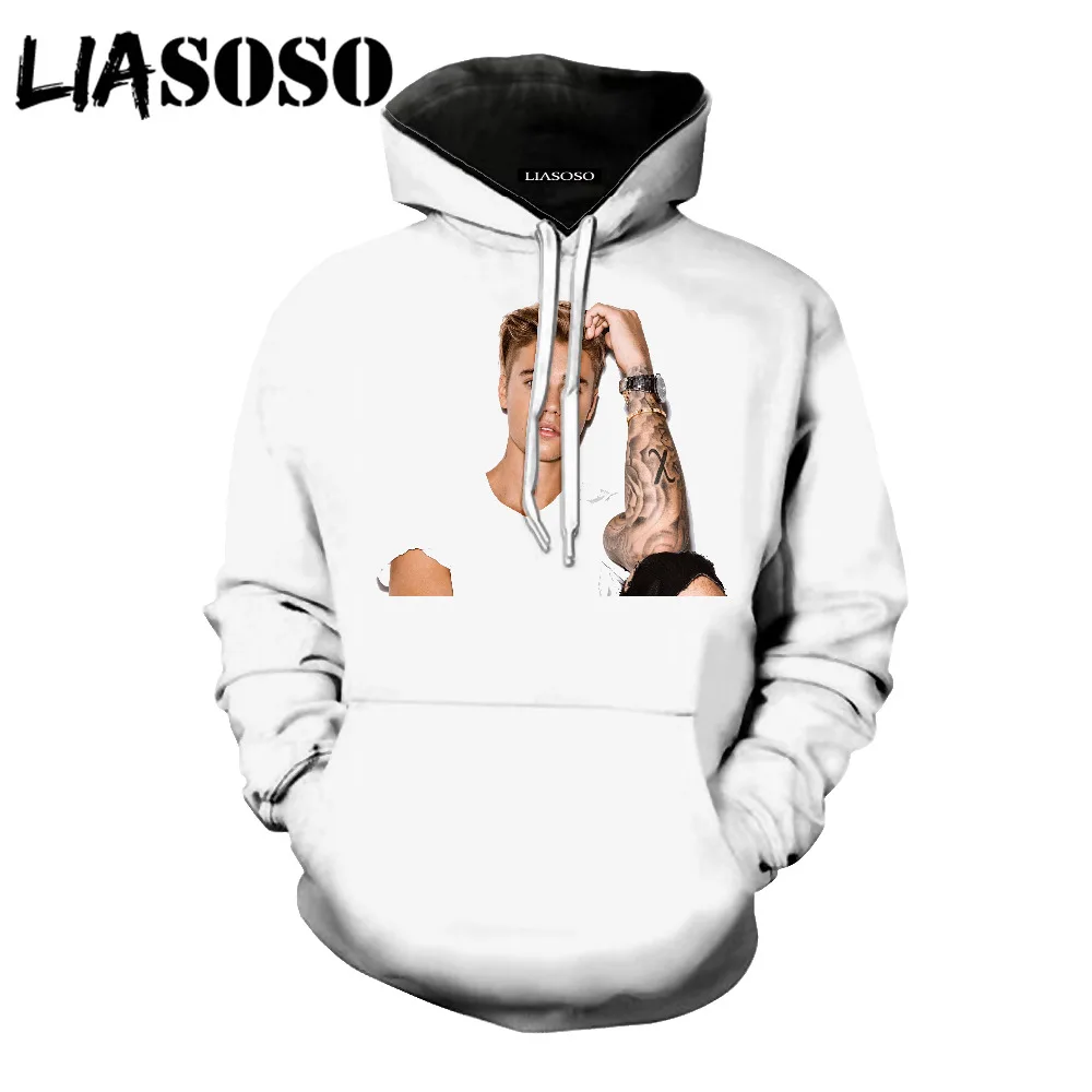 LIASOSO 2018 New casual loose fashion clothes , 3D printing Justin Bieber men's and women's hoodies DN2007