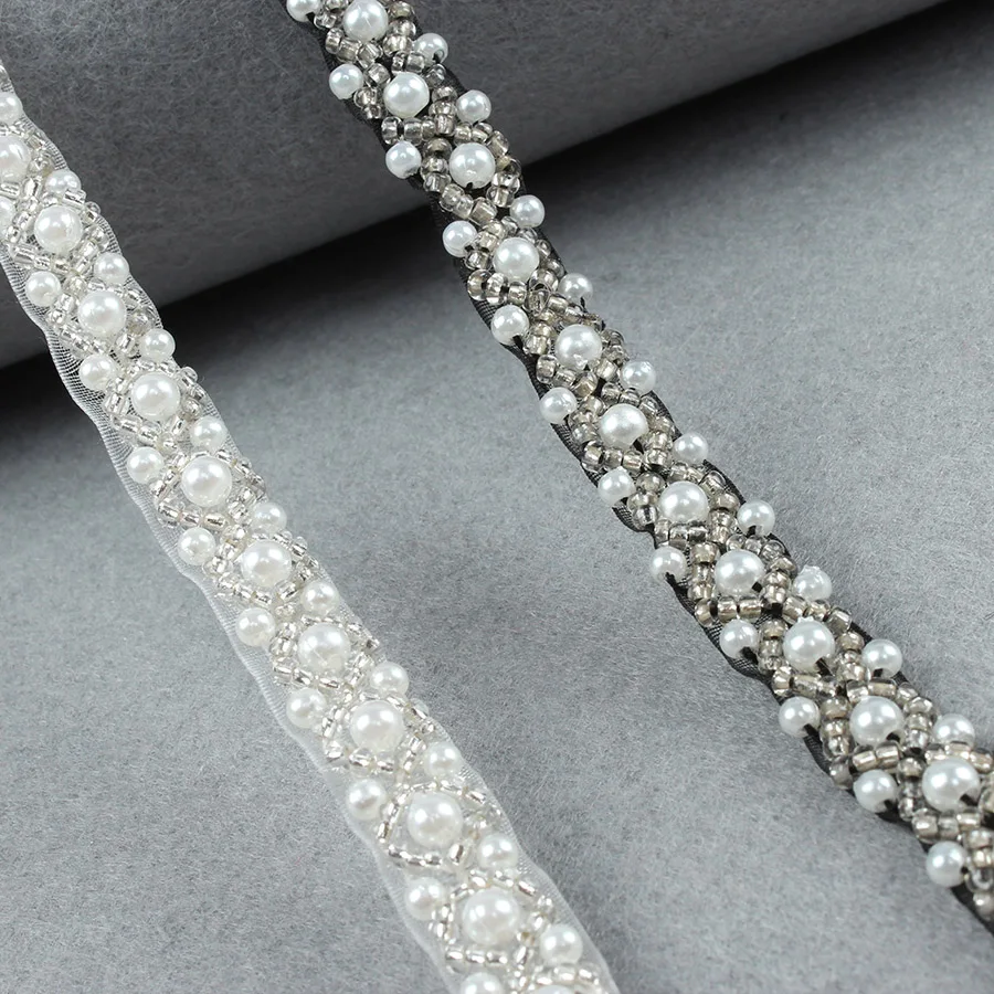Mesh Pearl Bead Lace Trim Vintage Paillette Lace Beaded Pearl Trim For