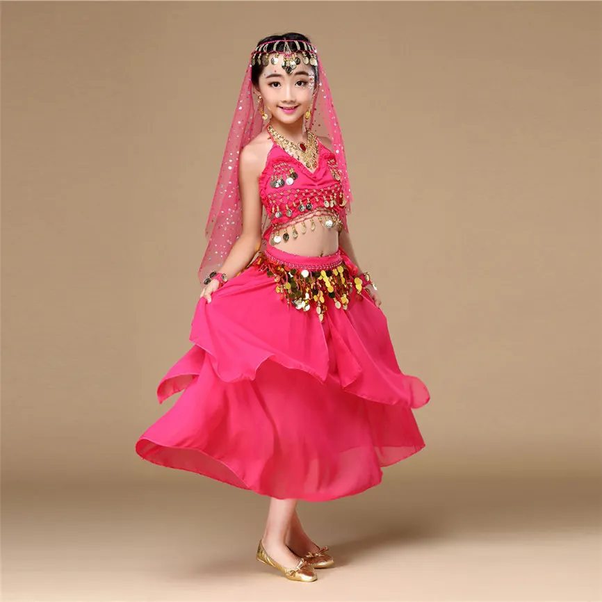 Милый наряд принцессы для Танцев Живота для девочек шифоновый костюм индийская Одежда для танцев вечерние и свадебные топы и юбки, Прямая поставка 823