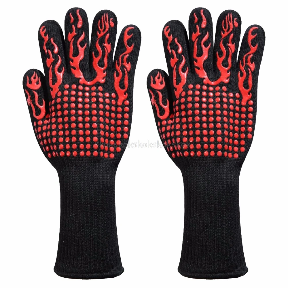 

1pair Fire Gloves High Temperature Resistant Gloves Microwave Oven Outdoor Barbecue 932F -1472F BBQ Hot Flame Proof Working A16