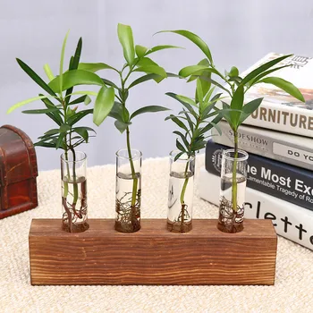 

Hydroponic Vase Plant Glass tube Creative Hydroponic Plant Transparent Vase Wooden Frame Coffee Shop Room Decor Desk Decoration