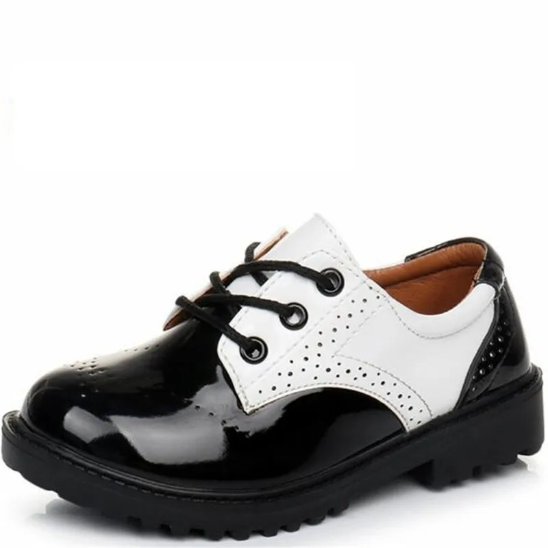 Новинка; детская кожаная обувь; цвет черный, белый; Школьная обувь для выступлений; обувь для мальчиков в британском стиле; повседневная детская обувь для малышей; 02A - Цвет: 6603 White