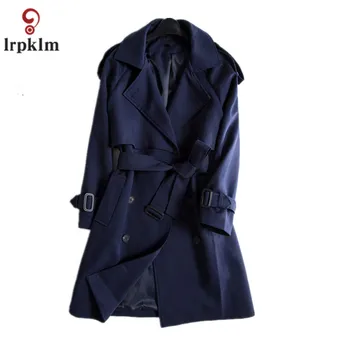 

S-XL 2017 Spring Autumn New Arrival Trench Coat Women Double-Breasted Turn-Down Collar Style Long Navy Outwears YY879