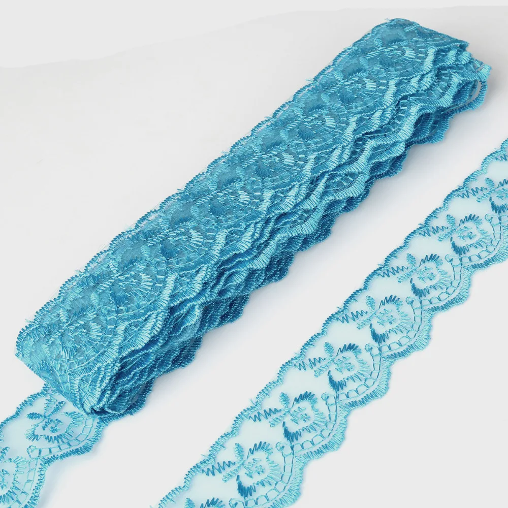 10yards/lot 40MM Blue Color Lace Trim Ribbon DIY Embroidered Net Lace