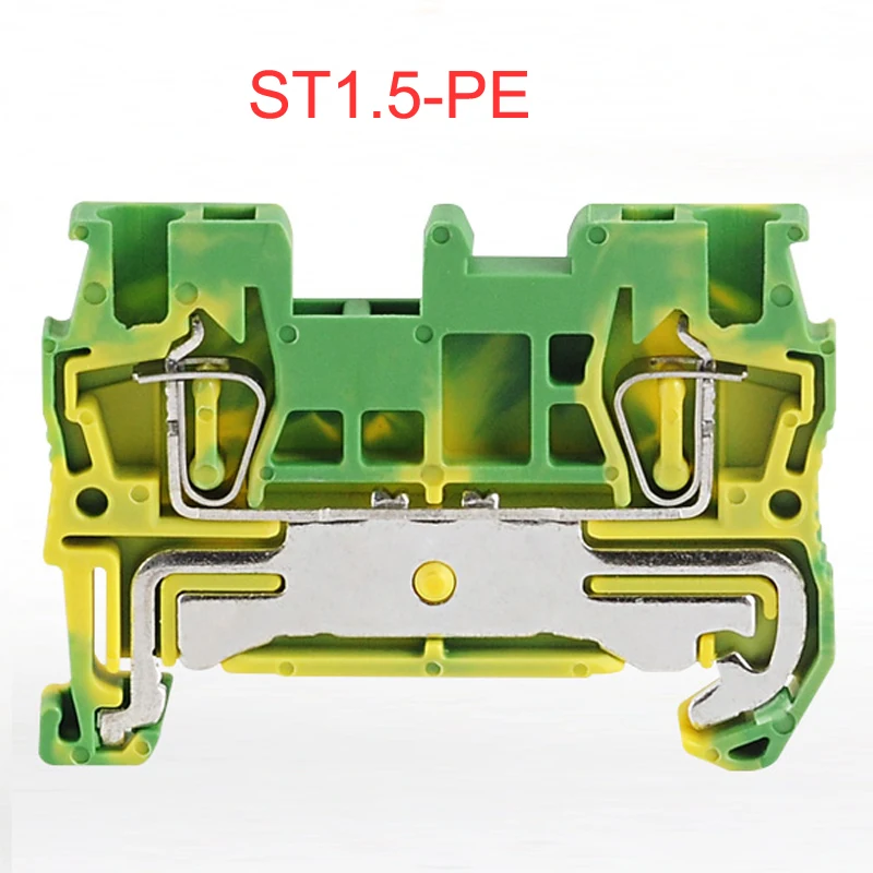 

50pcs Spring Ground Terminal Blocks ST1.5PE din rail yellow green earthing terminals block wire cable grounding connector 1.5mm2