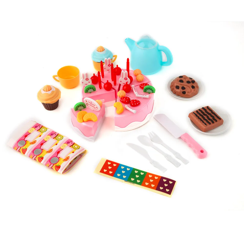 

2016 New Hot 54Pcs Playing House Toy Fruit Birthday Cake Innvation Assembling Educational Toys 2 Colors