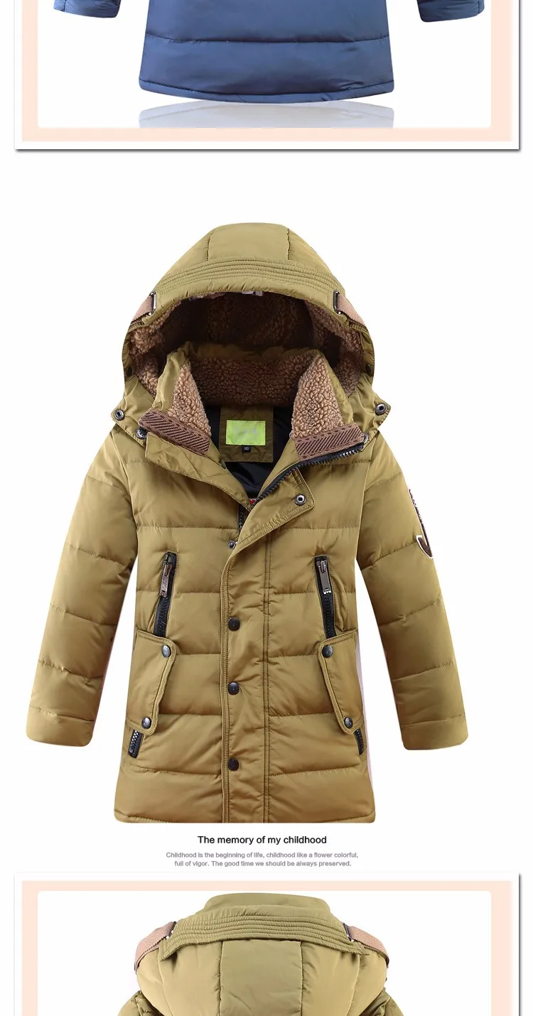 Г. Детские зимние куртки для мальчиков, Белые куртки-Пуховики плотная теплая верхняя одежда с капюшоном, длинное Детское пальто DQ037