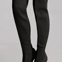 Горячая Распродажа, черные вязаные сапоги выше колена г. Пикантные эластичные женские сапоги без застежки с открытым носком, пикантные сандалии-гладиаторы