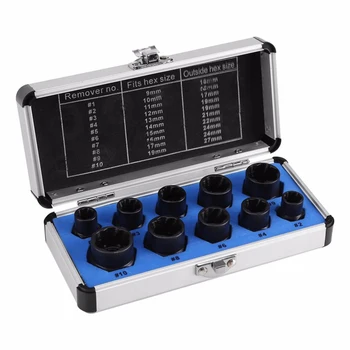 

10pcs/set Damaged Bolt Nut Screw Remover Extractor Removal Set Nut Removal Socket Tool Threading Hand Tools Kit With Box