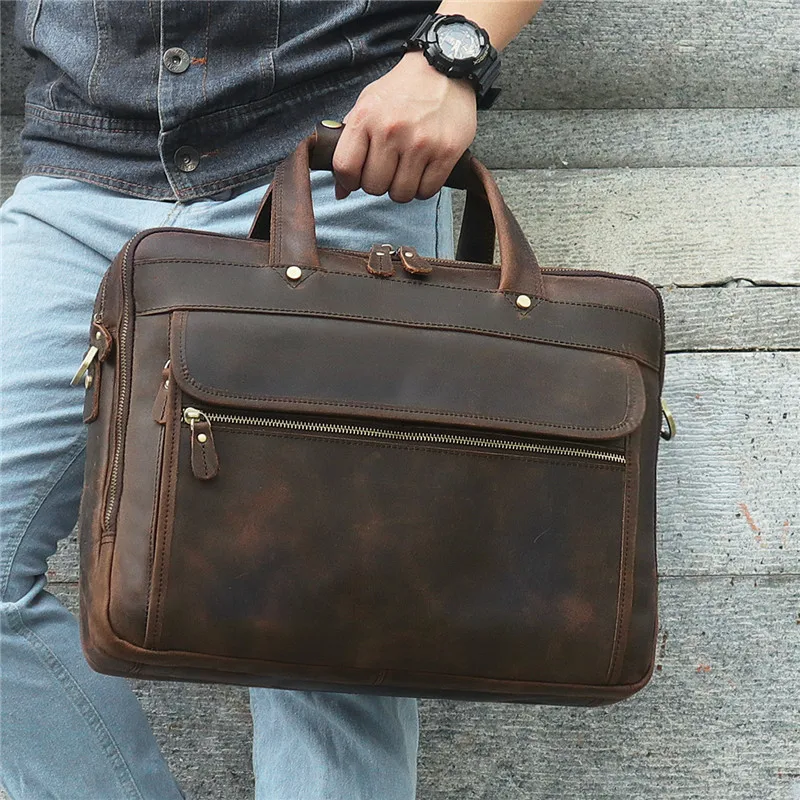 Woosir 15.6 Inches Vintage Leather Briefcase for Men - Woosir