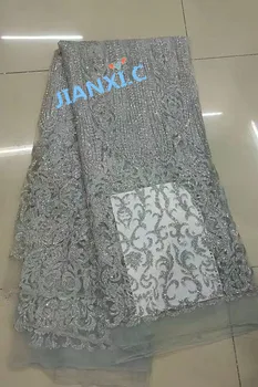 

shining silver glitter sequins glued DiuDiu-72301 embroidery african tulle mesh fabric