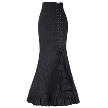 Для женщин в стиле панк ретро юбка в виде хвоста русалки Винтаж длинное облегающее платье с оборками юбка «рыбий хвост» D3