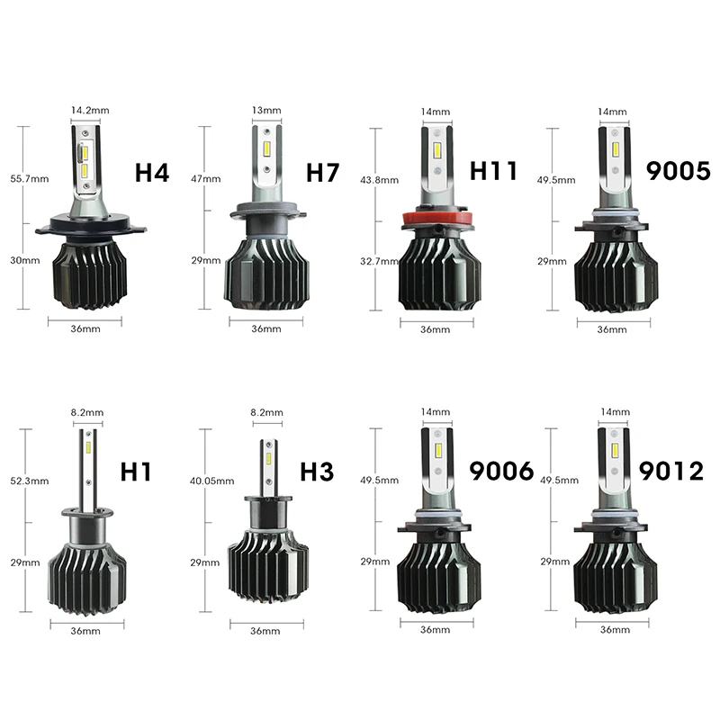 Мини Размеры H7 светодиодный H4 9012 HIR2 CSP HB4 HB3 H3 H1 светодиодный H11 H8 Противотуманные огни автомобиля Headligt лампы высокой 12В для ближнего и дальнего света 6000K 8000LM без вентилятора