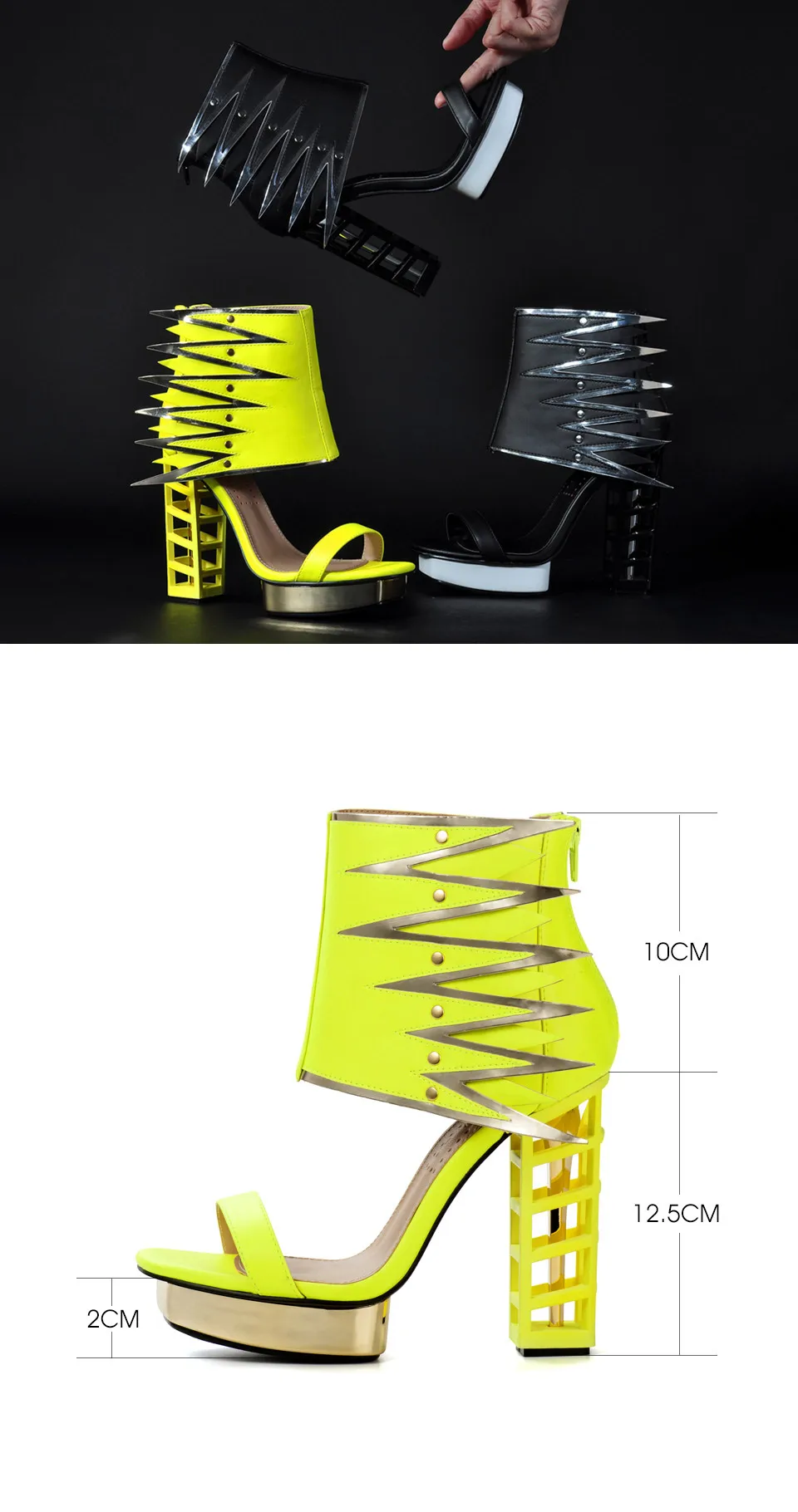 Розовые пальмы Летняя обувь женские высокие каблуки Лепнина каблуки металлические сандалии на платформе необычный квадратный каблук с крыльями неоновый желтый