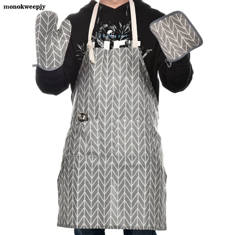 

Cotton Linen Chef Aprons with 2 Pockets Oven Gloves and Pot Pad Sleeveless Bib Apron for Adult Men Women Kitchen Cooking Tools