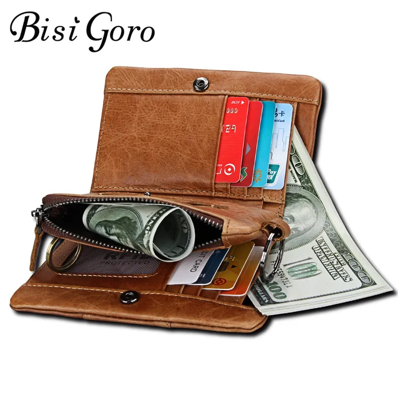 Bisi Goro 2021 Men Crazy Horse Handmade Leather Wallets Multi-Functional Cowhide Coin Purse Genuine Wallet For | Багаж и сумки