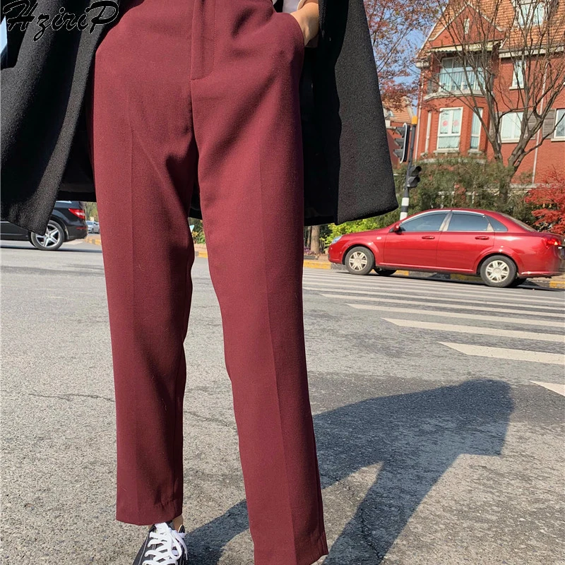 

HziriP Fashion Elegant High Waist Straight Women 2019 New Autumn Spring Loose Casual All-Match Trousers Clothing 2 Colors