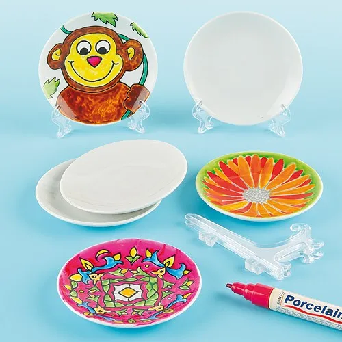 Set of 12 Ceramic unfinished Plates kids children baby DIY toys Early