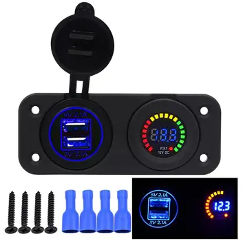 

Adeeing 4.2A Car USB Charger ColorfulScreen Voltmeter Car Refit Accessory Adapter straight terminal self-tapping screw
