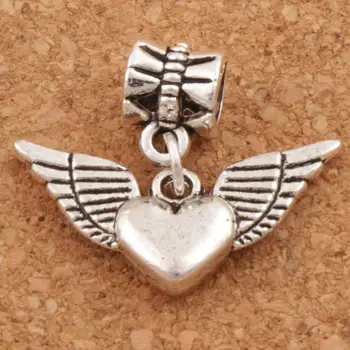 

Angel Heart Wings Charm Beads 21.8x24.5mm 100PCS zinc alloy Fit European Bracelets Jewelry DIY B189
