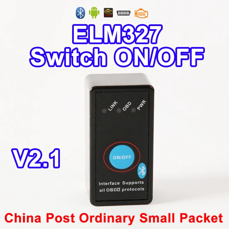 VIECAR Bluetooth в режиме включения/выключения ELM 327 V2.1 OBD2/OBDII ELM327 Авто диагностический