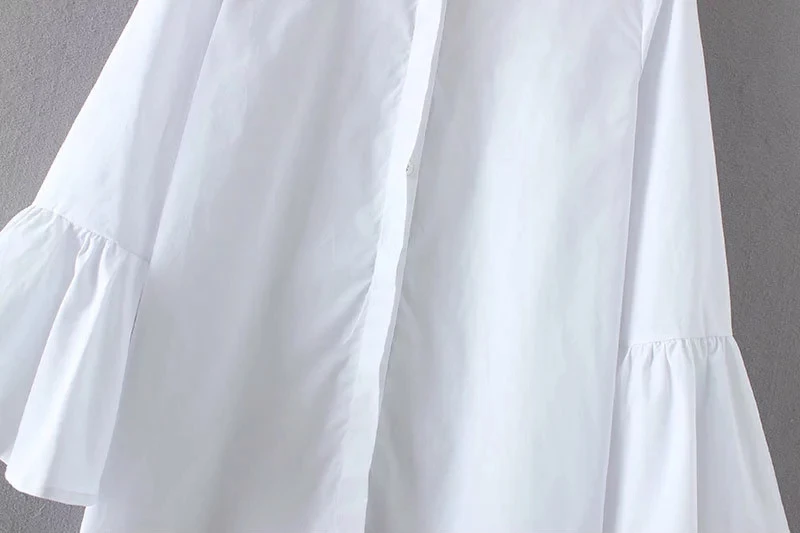 Модные Женские однотонные длинные рубашки со стоячим воротником, блузы с расклешенными рукавами, повседневные свободные топы, сорочка, femme blusas S1668