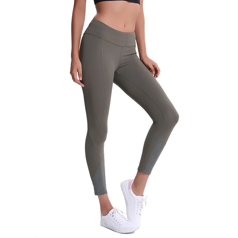 Baratos Leggings deportivos ajustados con cremallera y bolsillo para gimnasio para mujer 7 8 pantalones de control de barriga reflectantes para correr sin ver a través de la tela 4 vías estiramiento pantalón