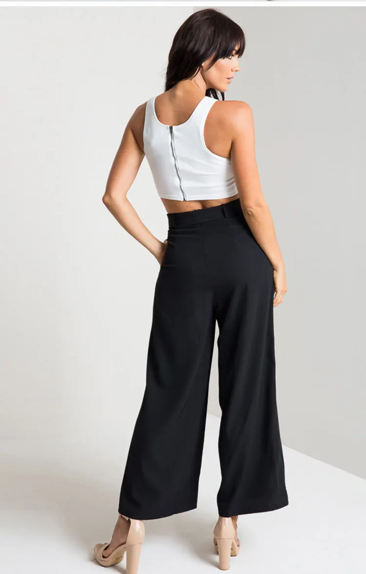 Fetoo 2017 Fashion Women Pants Wide Leg Pants with Belt Ankle-Length Trousers Women Capri Loose Casual Pants S-XL Brown Black -