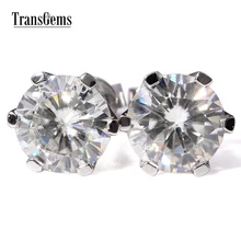 TransGems free shipping 2 Carat Lab Grown Moissanite Diamond Stud Earrings jewelry Solid White Gold push Backs Women Gift