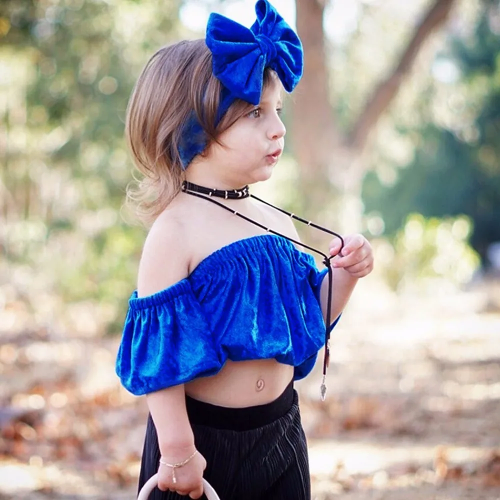 2PCS Baby Girls T shirt +Headband Toddler Cool Flannel Top Casual Off