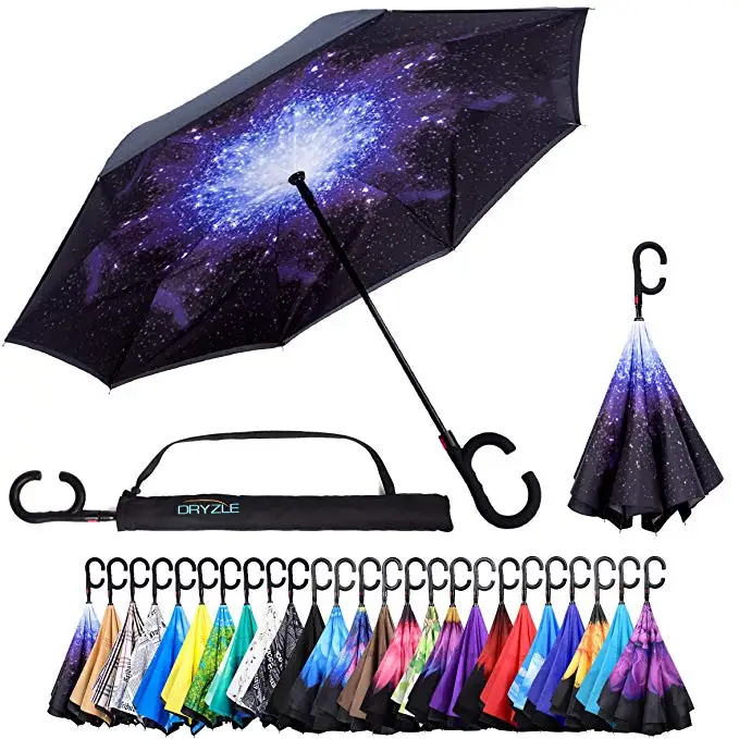 Защита от ультрафиолета, уникальный ветрозащитный брелла, открывающийся лучше, чем большинство зонтов, реверсивный складной двуслойный - Color: 14