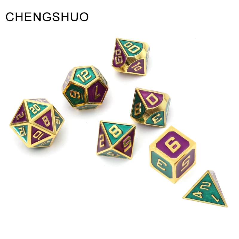 

Chengshuo dnd metal dice rpg polyhedral set dungeons and dragons d&d table game d20 12 10 6 Zinc alloy double color digital dice