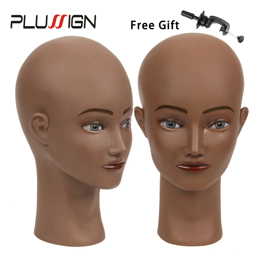 Plussign Bald Mannequin Head With Stand Kit 21" Brown & Beige Training