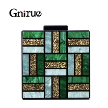 Новинка, модные вечерние сумки с геометрическим узором, зеленая акриловая сумка, квадратный женский клатч, сумки для вечеринки, выпускного, свадьбы, сумочки, клатчи