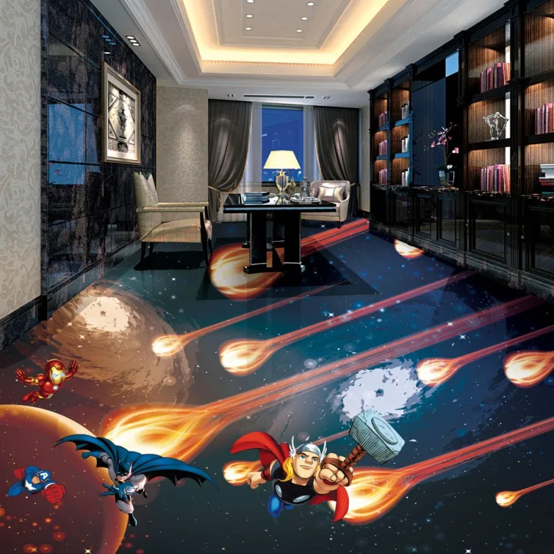 

Free Shipping painting 3D flooring paste Heroes game Cosmic Earth non-slip thicken floor wallpaper mural