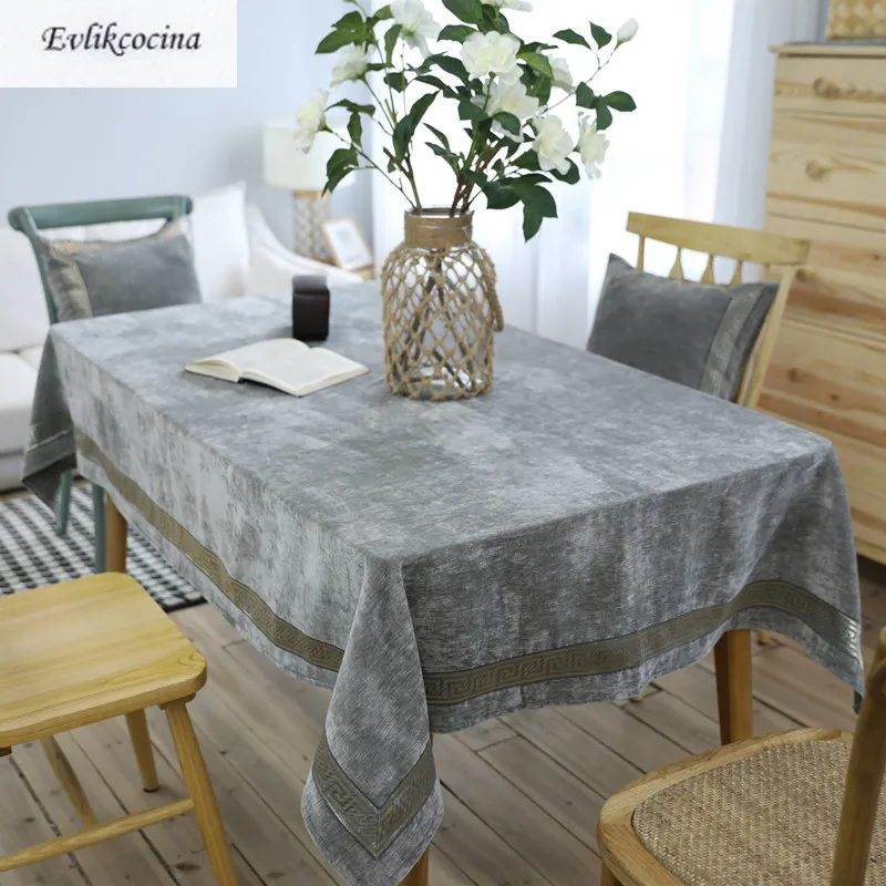 

Free Shipping Flannel Embroidery Gray Thicker Tablecloth Cover Polyester Toalha De Mesa Nappe Rectangulaire Manteles Para Mesa