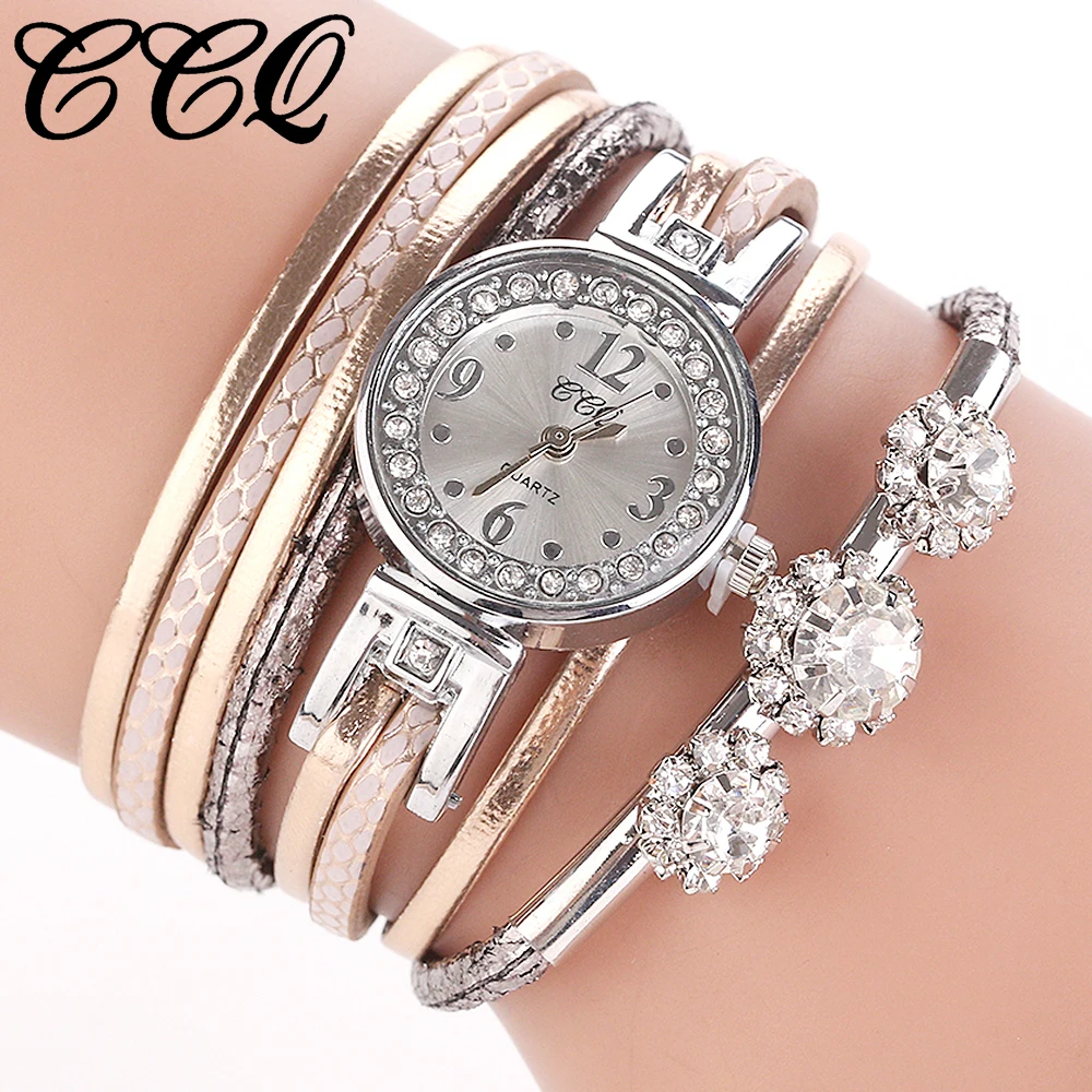 Горячие модные женские часы-браслет для роскошных кожаных серебряных кристальных часов кварцевые часы CCQ Relogio Feminino Прямая