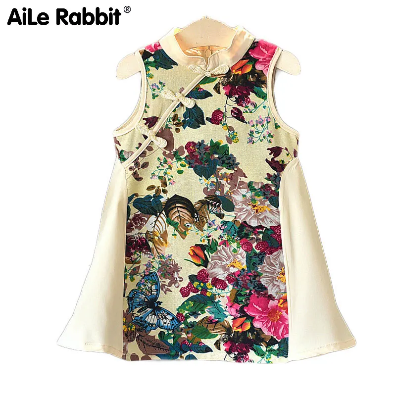 Летнее платье AiLe Rabbit новое национальное Qipao для девочек J6128 B 2018|Комплекты одежды| |