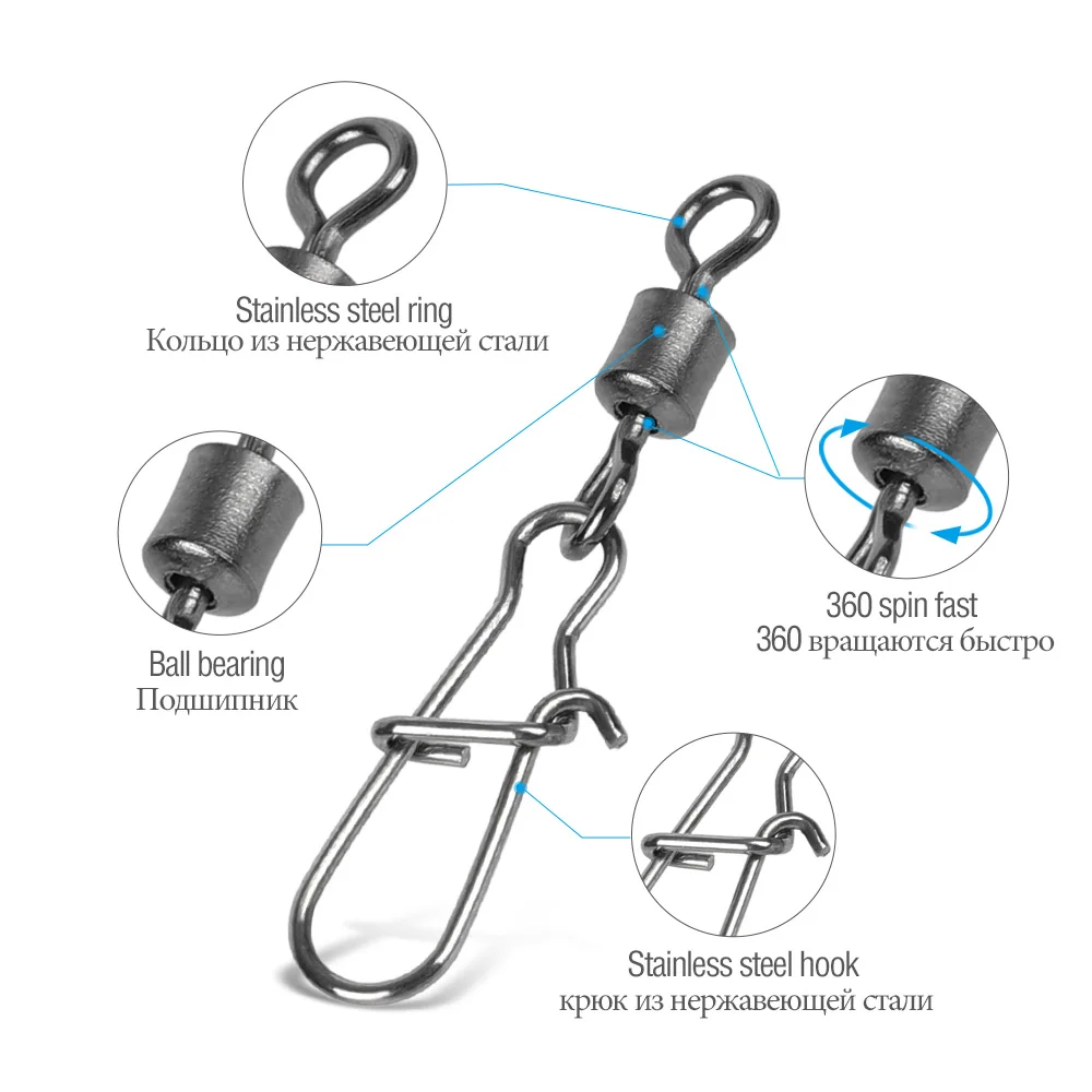 DONQL Swivel Fishing Connector Stainless Steel Hook Fast Rolling Clip Lock Safety Snap Fishhook Lure Accessorie Enhancement Pin DONQL Swivel Fishing Connector Stainless Steel Hook Fast Rolling Clip Lock Safety Snap Fishhook Lure Accessorie Enhancement Pin