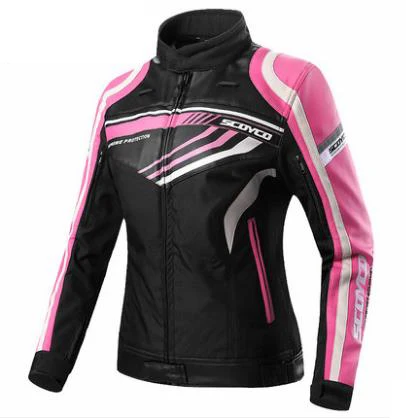 Натуральная SCOYCO мотоциклетная куртка женская трикотажная мото женская одежда CE протектор Водонепроницаемая гоночная Защитная защита JK37W - Цвет: Розовый