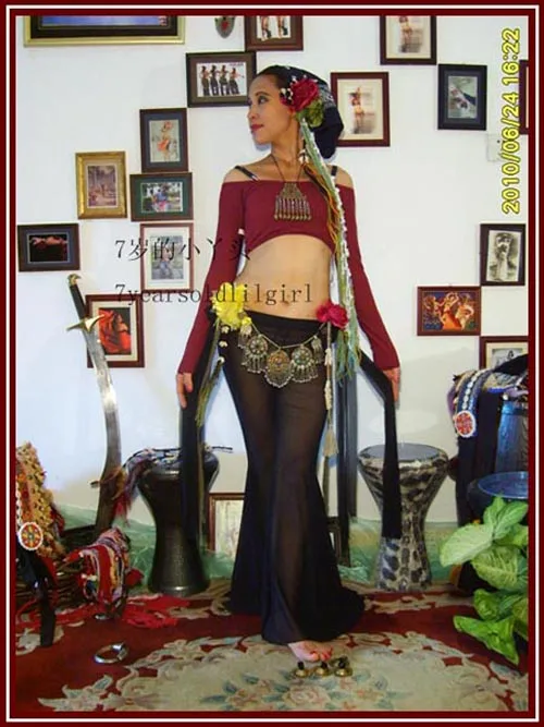 

Belly dance pants Transparent thin Tribal Belly Dance flare Pants with tape CJ03-12