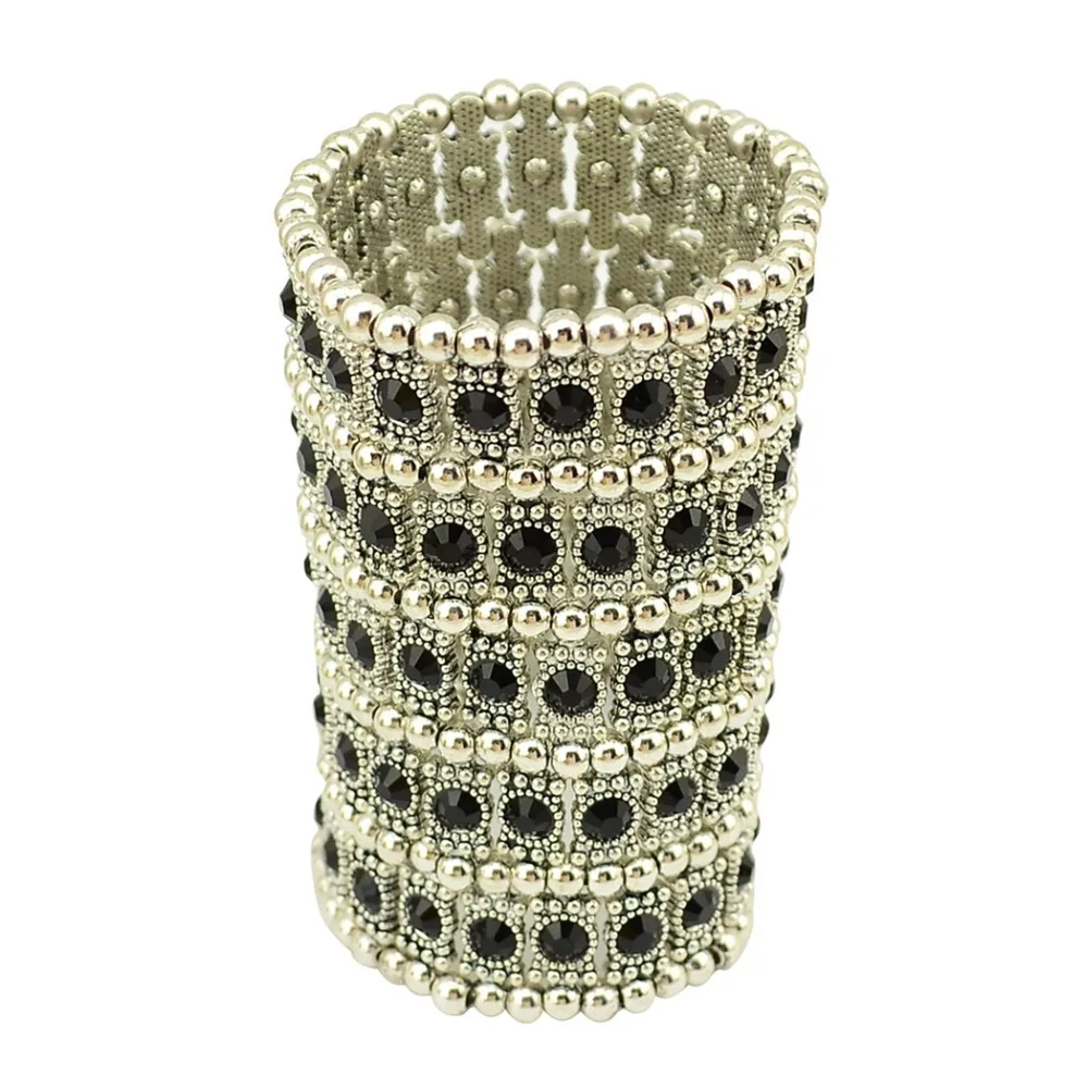 Винтажные серебряные золотые 5 рядов Кристальные широкие браслеты Бохо Стразы племя бисером эластичный браслет для женщин Цыганская индийская бижутерия