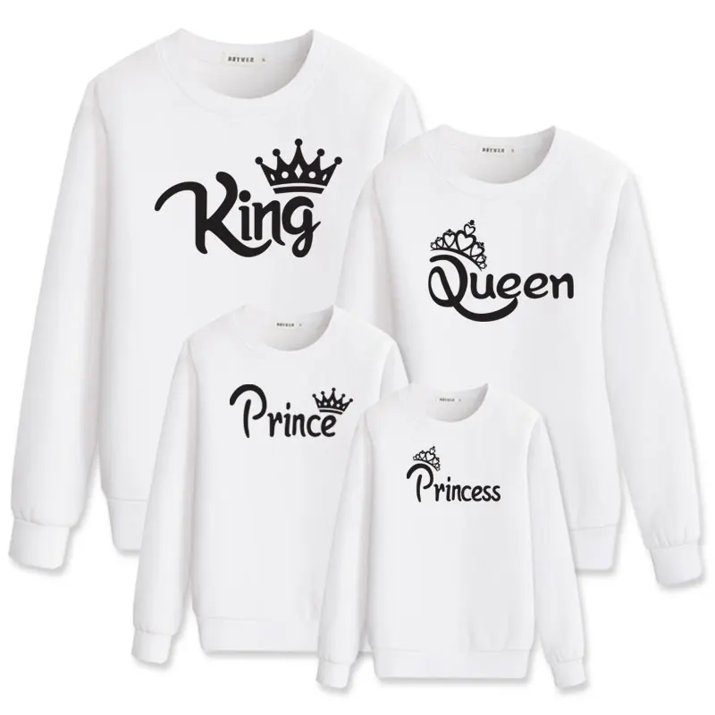 Королевская королева принц, наряды принцессы, одежда для папы для семьи, одинаковые толстовки с капюшоном для мамы и дочки, платье для мамы и меня, комплект для малышей - Цвет: White